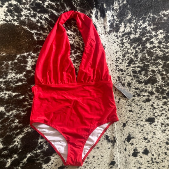 BRAND NEW RETRO STAGE SWIMSUIT, RED HOT AND RETO/ ONE-PIECE HALTER/ Medium - Picture 2 of 7